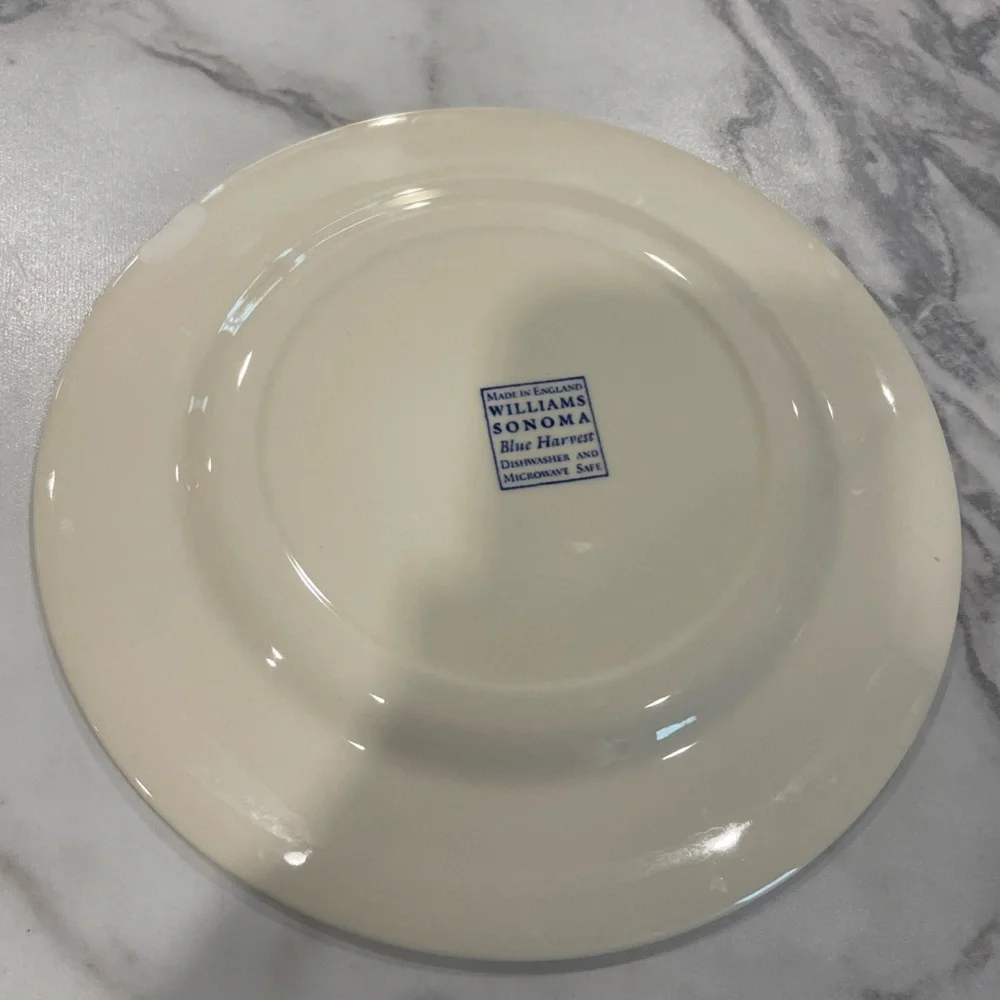 Williams Sonoma Cream Plate with Blue Design